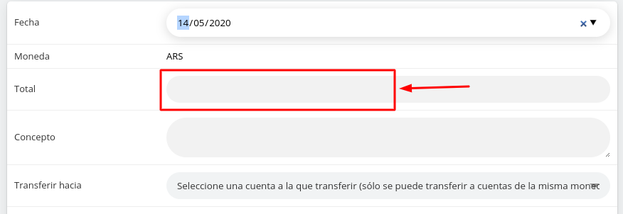 Campo Total para Transferencia