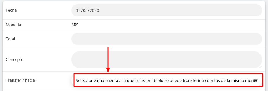 Seleccionar Cuenta Destino
