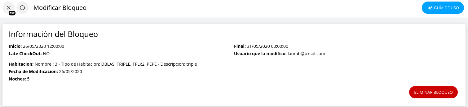 Información del bloqueo