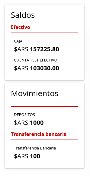Sección de saldos de cuentas en Caja Diaria