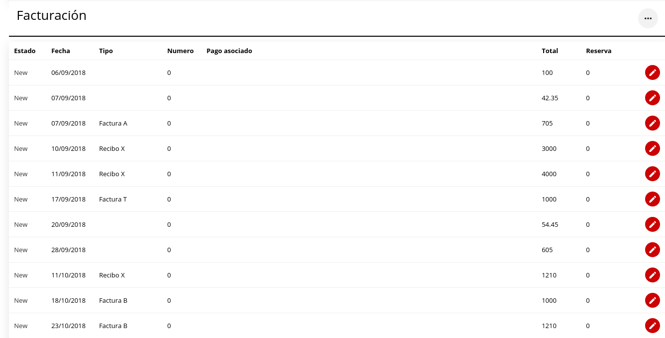Sección de facturación en Caja Diaria