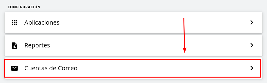 Sección Cuentas de correo