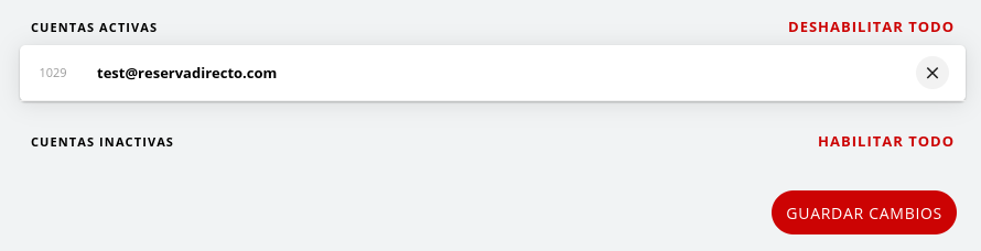 Listado de cuentas vinculadas y no vinculadas