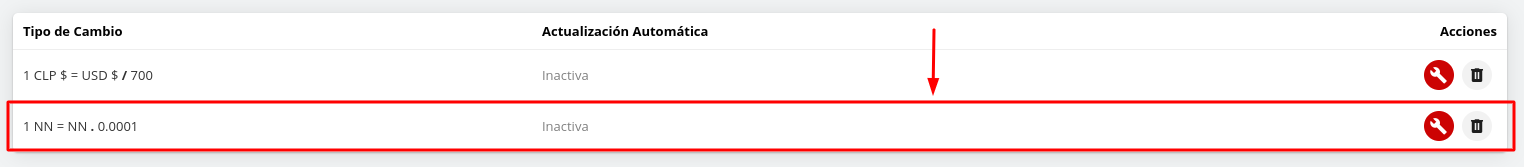 Nuevo ítem de cambio de moneda
