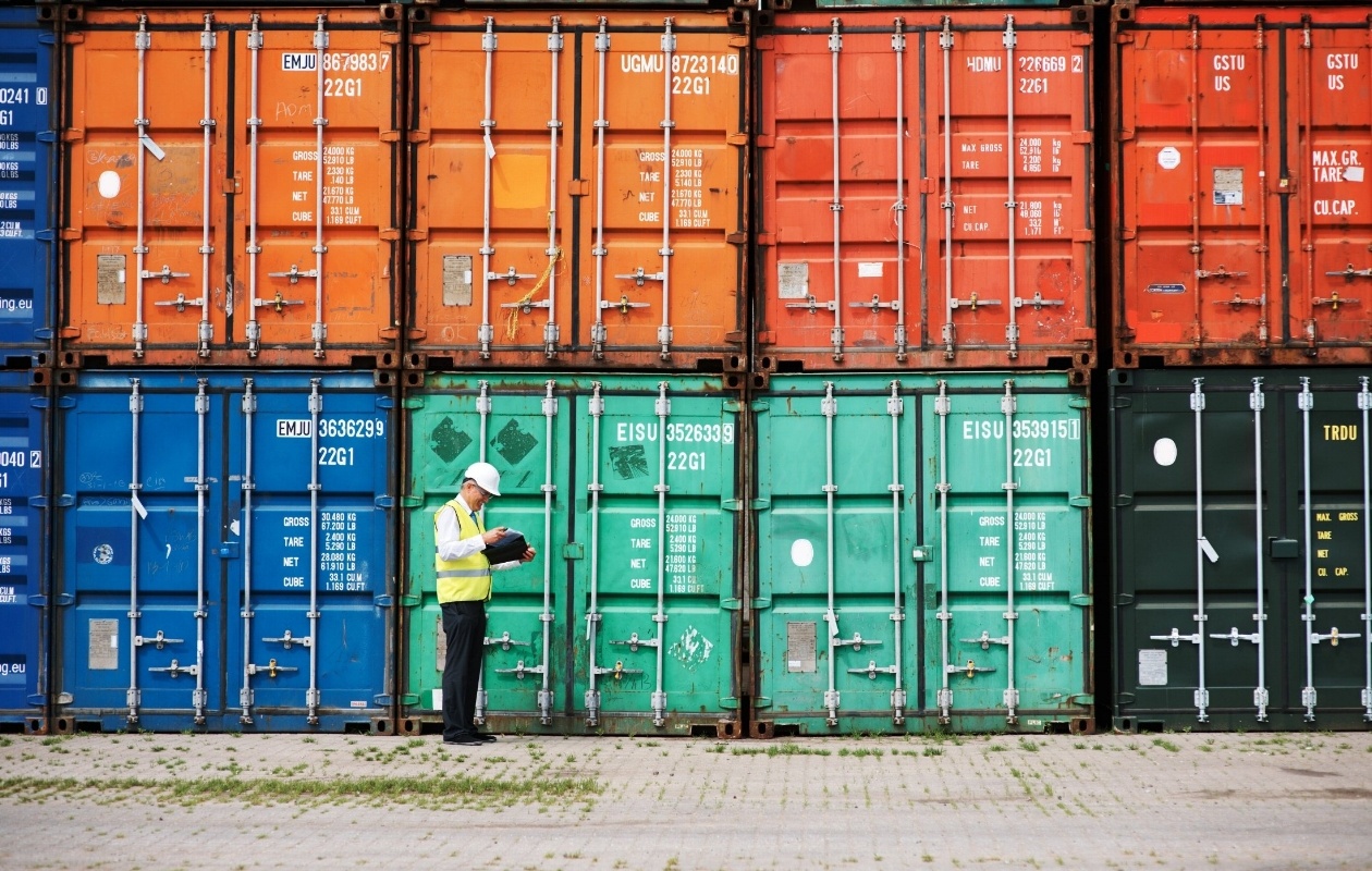 Shipping containers stacked