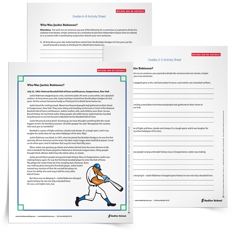 Run-on Sentence Practice Activity for Students, Grades 3–8