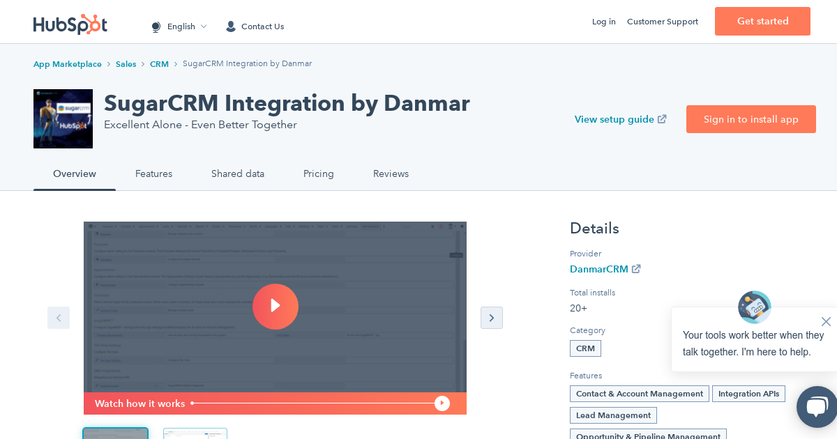 Integration Verknüpfen Sie SugarCRM Integration by Danmar und HubSpot